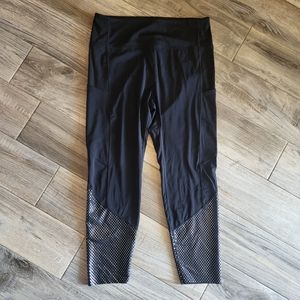 Zyia Leggings Womens 16-18 High Rise Black Metallic Spots Workout Gym Pockets